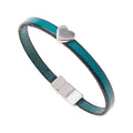 Silver Heart Charm Teal Leather Bracelet