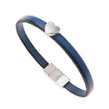 Silver Heart Charm Dark Blue Leather Bracelet