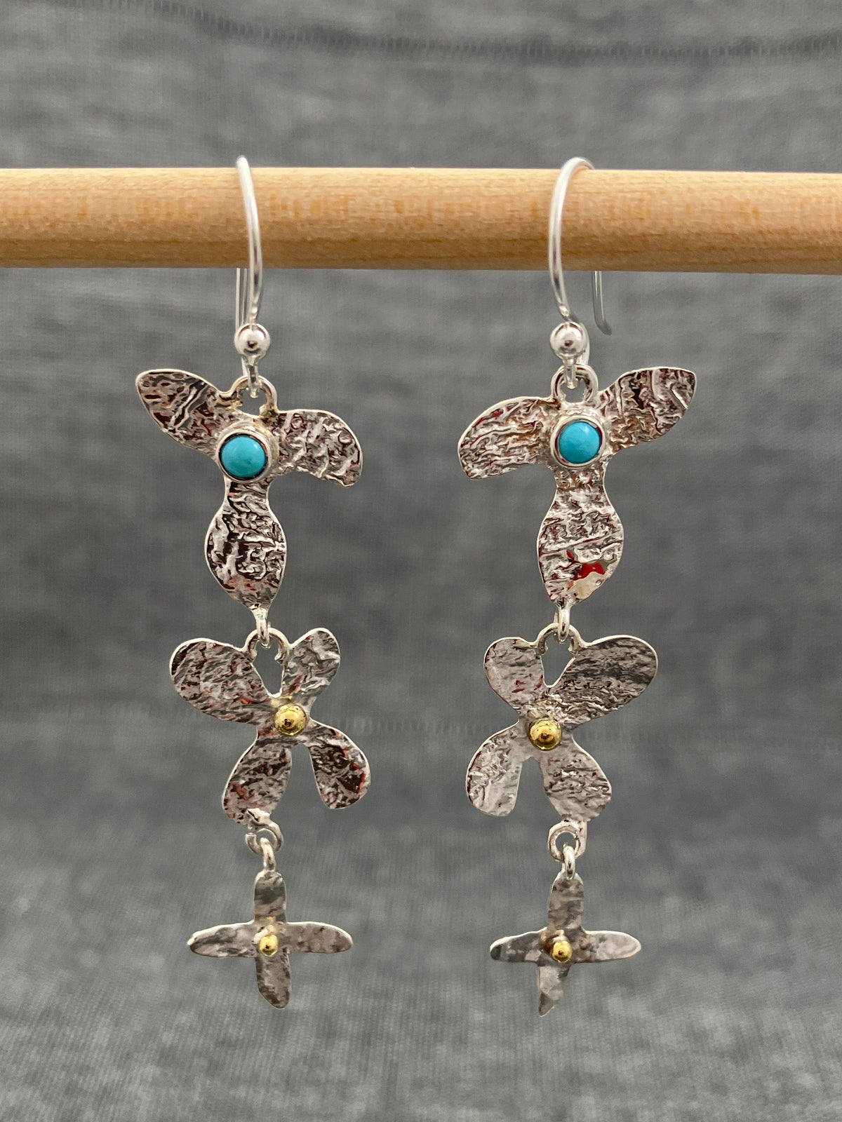 Turquoise Tumbling Textured Flower Earrings