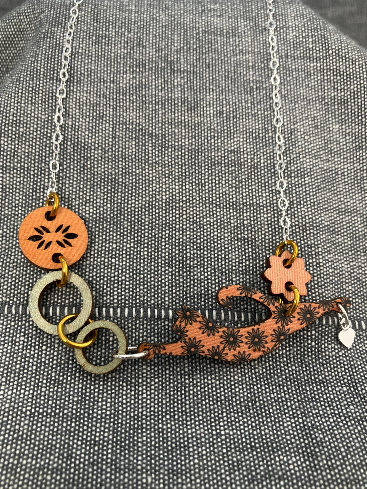 Wood Orange Cat Chain Necklace