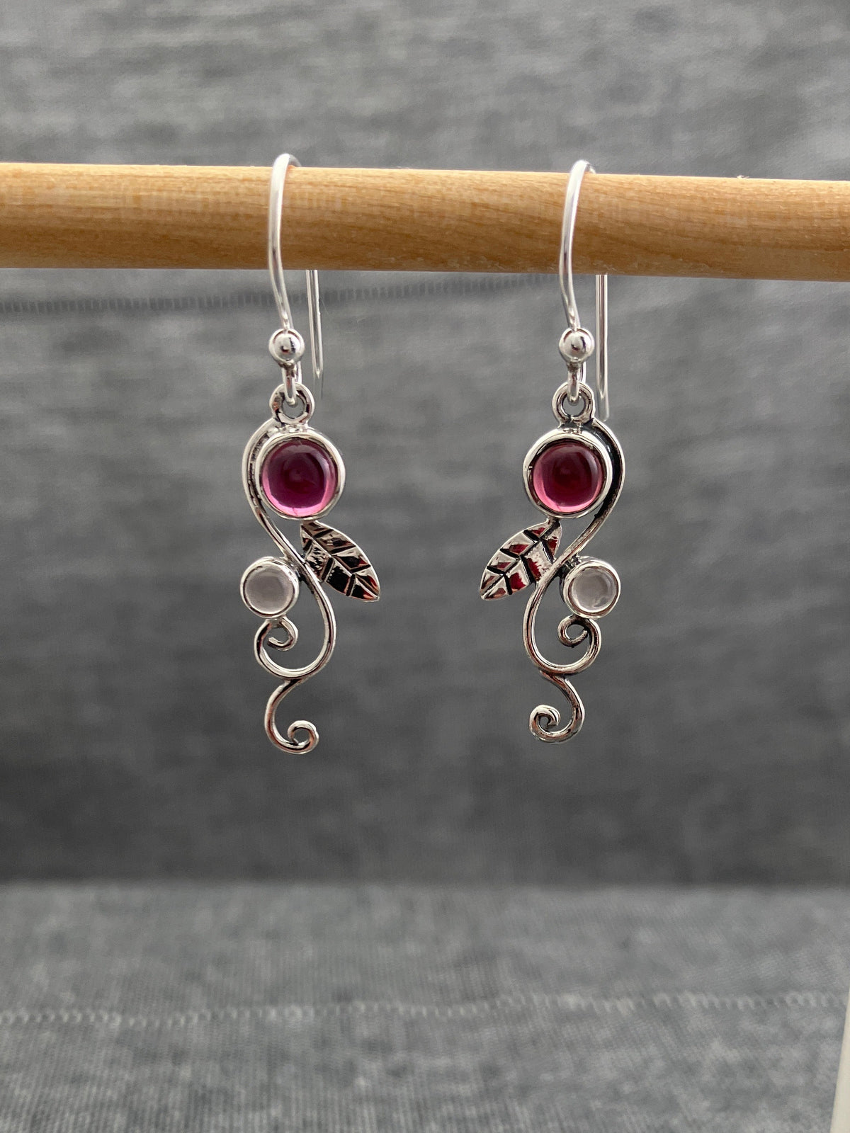 Garnet And Rose Quartz Tendril Earring