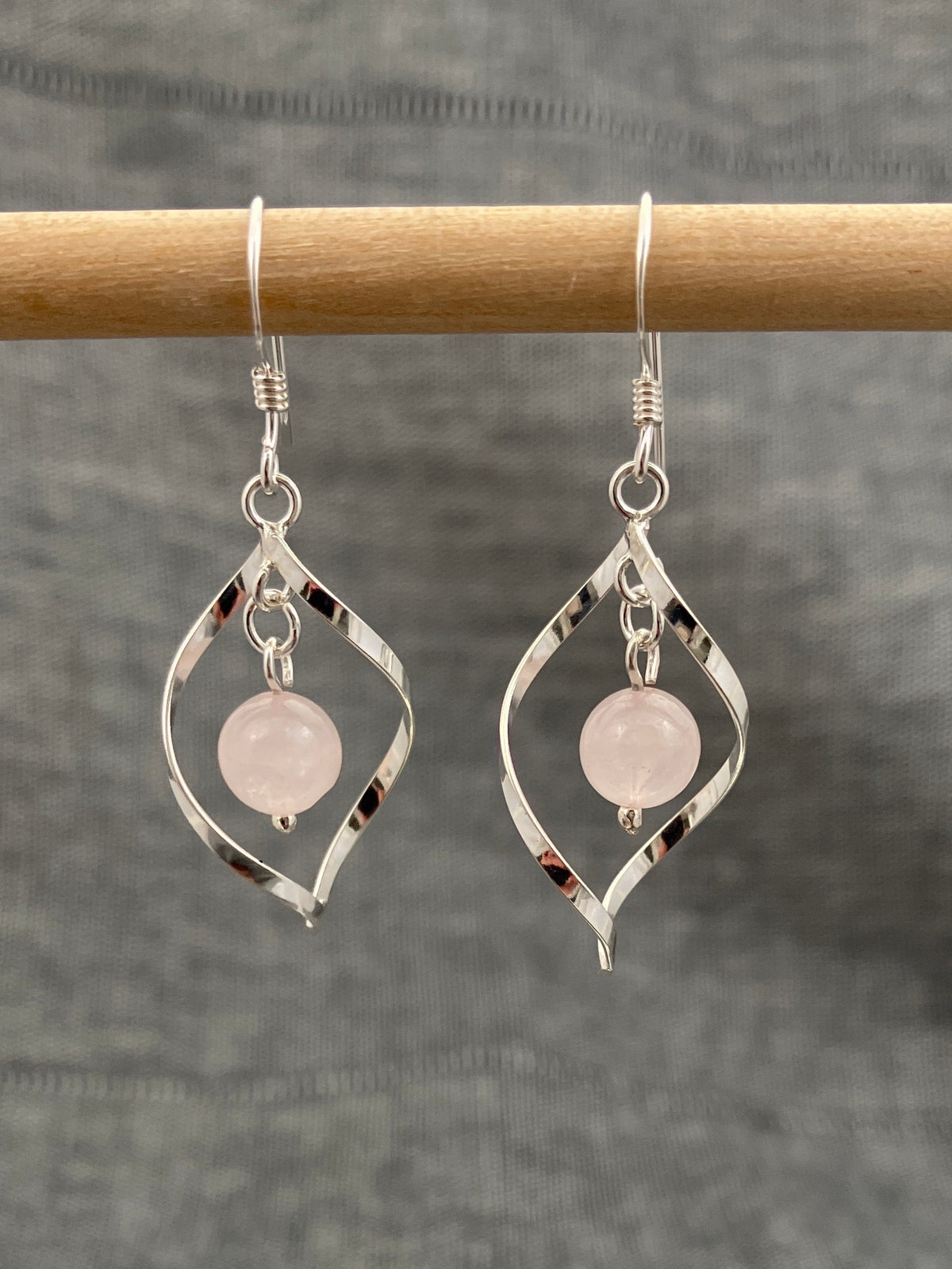 Rose Quartz Bead In A Swirl Earrings