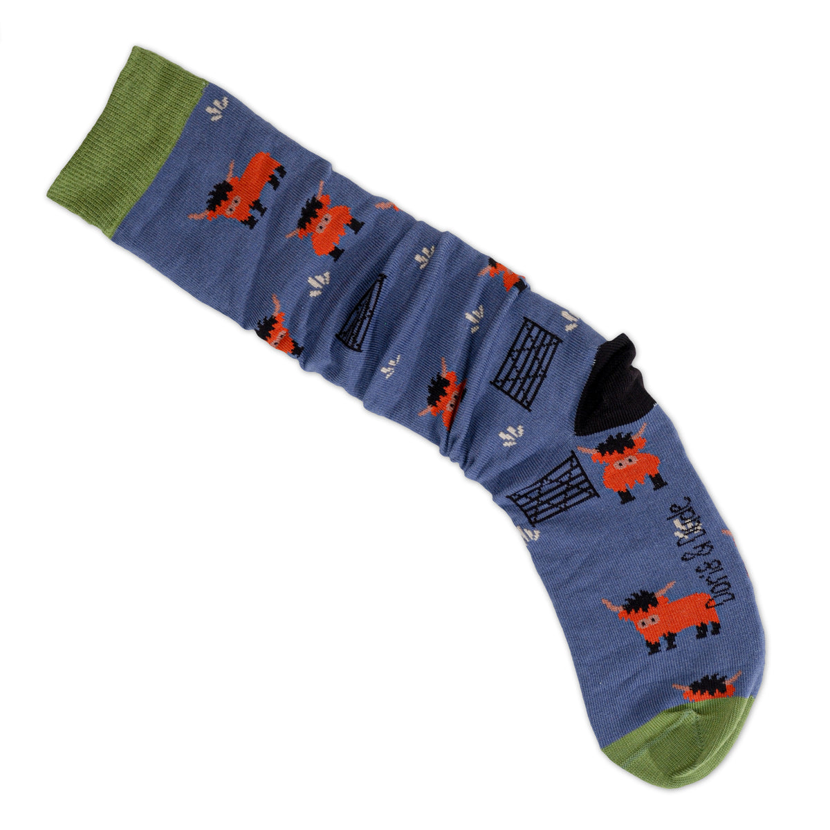 Womens Navy Highland Cow Bamboo Long Socks