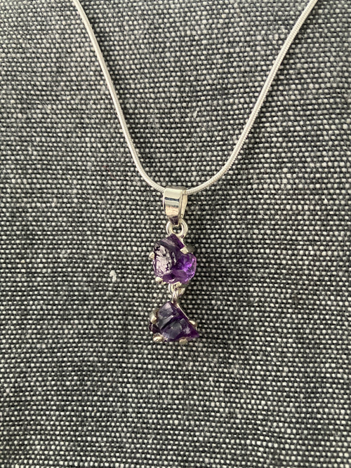 Amethyst Uncut Double Pendant