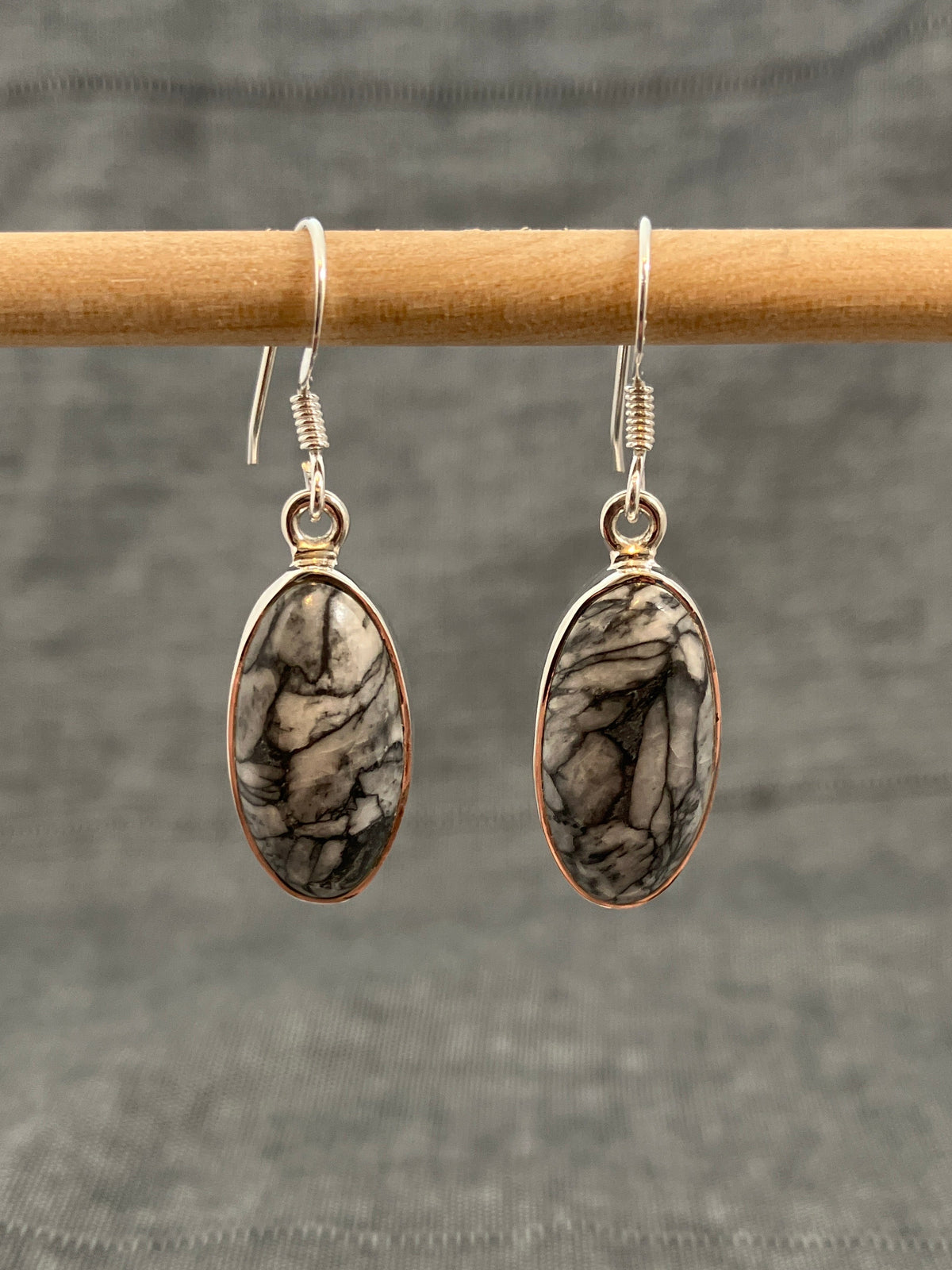 Pinolith Jasper Long Oval Earrings