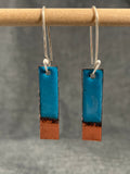 Teal Copper Tip Rectangle Earrings