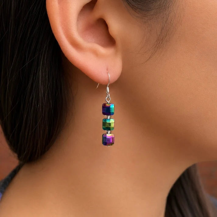 Cubic Haematite Earrings - Spectrum