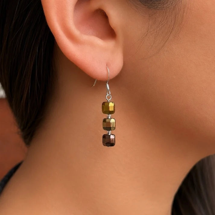 Cubic Haematite Earrings - Golden