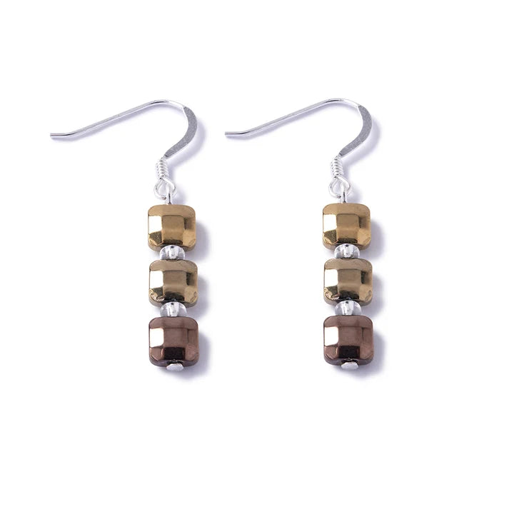 Cubic Haematite Earrings - Golden