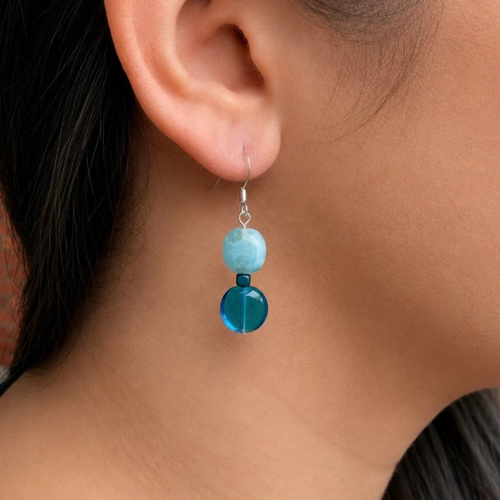 Blue Glass Beaded Earrings -Blue