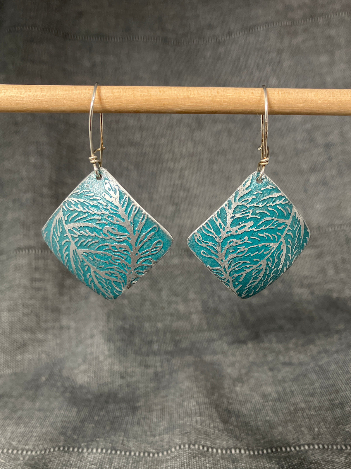 Fern Teal Square Earrings