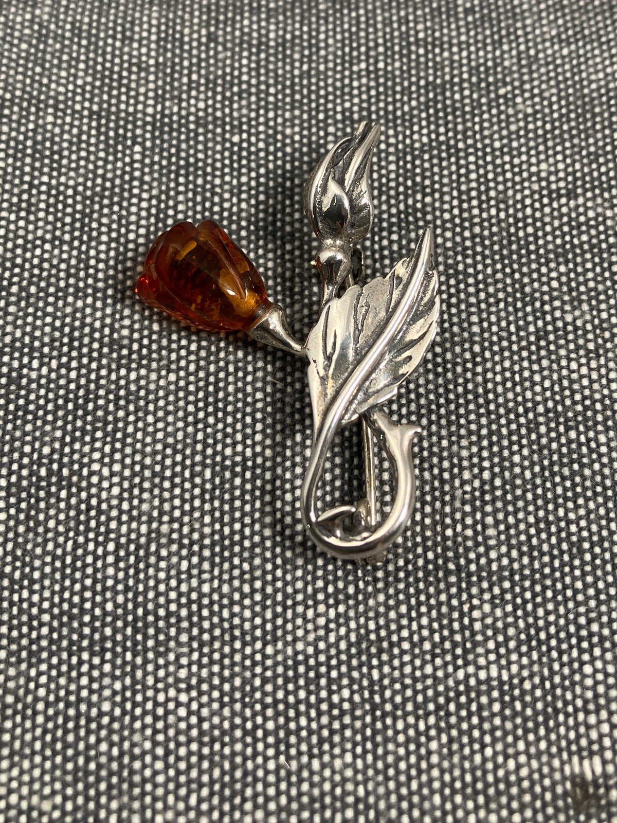 Red Amber Rose Bud Brooch