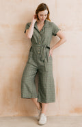 Josie Checked Cotton Cropped Jumpsuit Green
