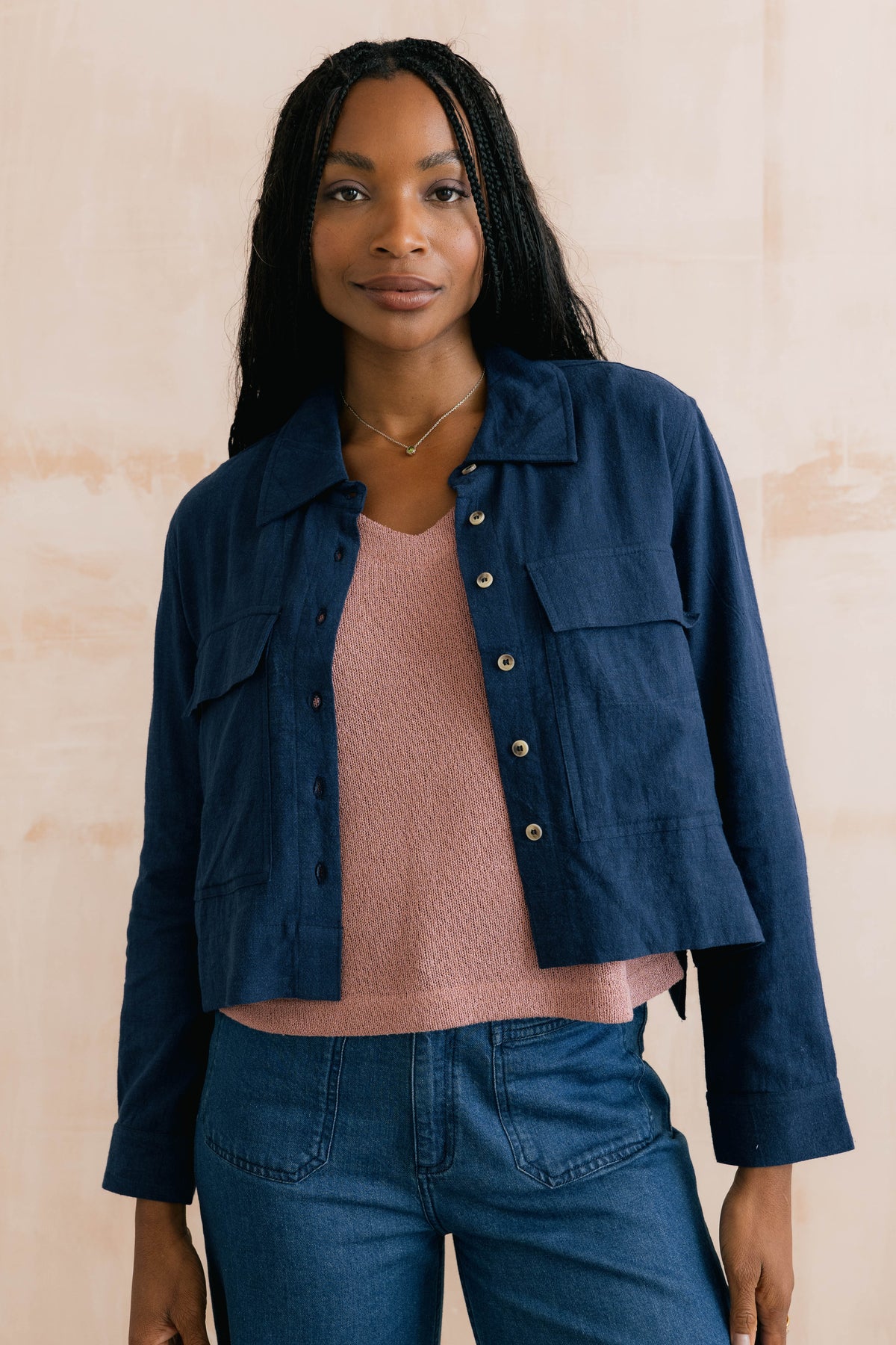Grasslands Linen Blend Jacket Navy