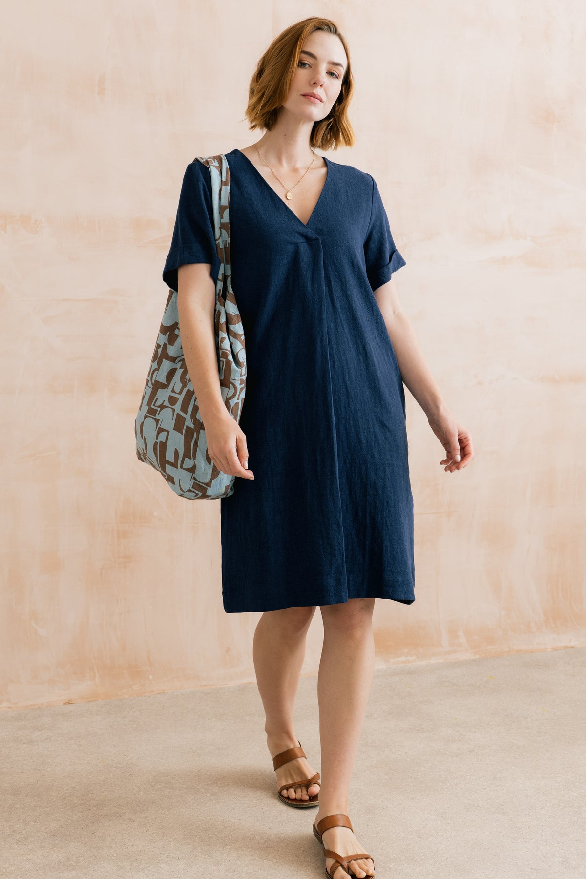 Vine Linen Blend Dress Navy