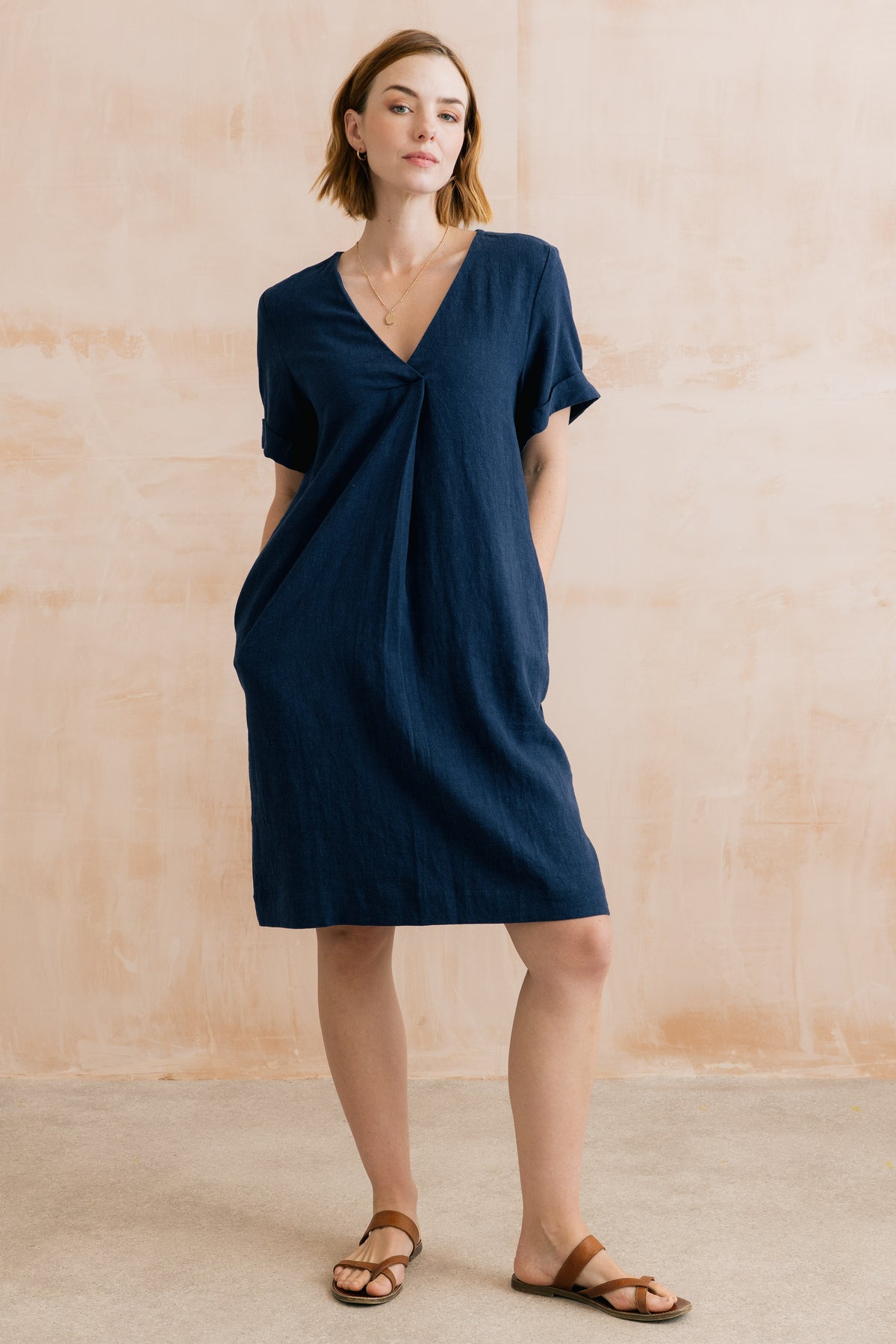 Vine Linen Blend Dress Navy