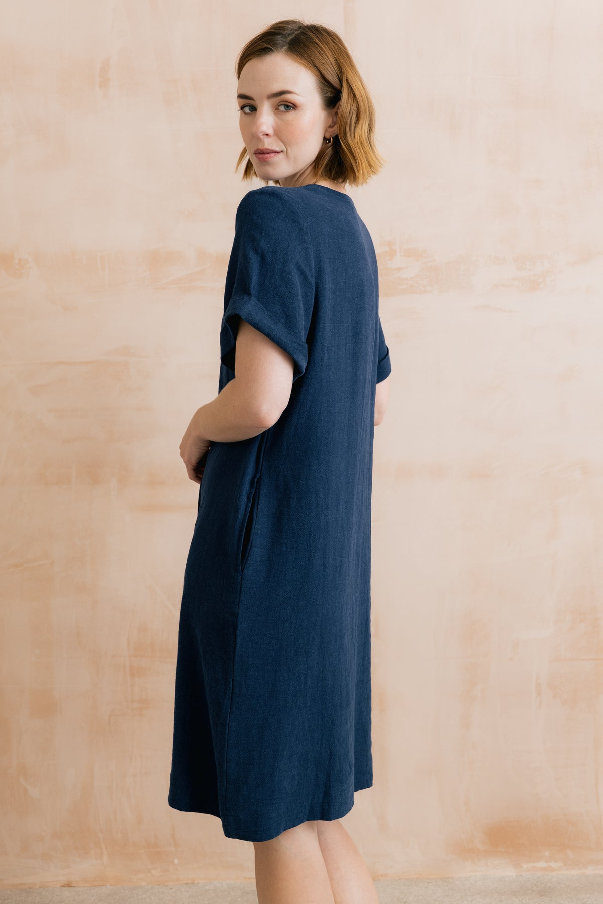 Vine Linen Blend Dress Navy