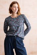 Caroline Printed Organic Cotton Jersey Top Blue