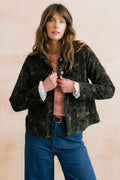 Ash Cotton Pincord Printed Jacket Trailing Leaves Olive