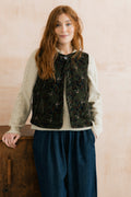 Twilight Cotton Pincord Printed Gilet Trailing Leaves Olive
