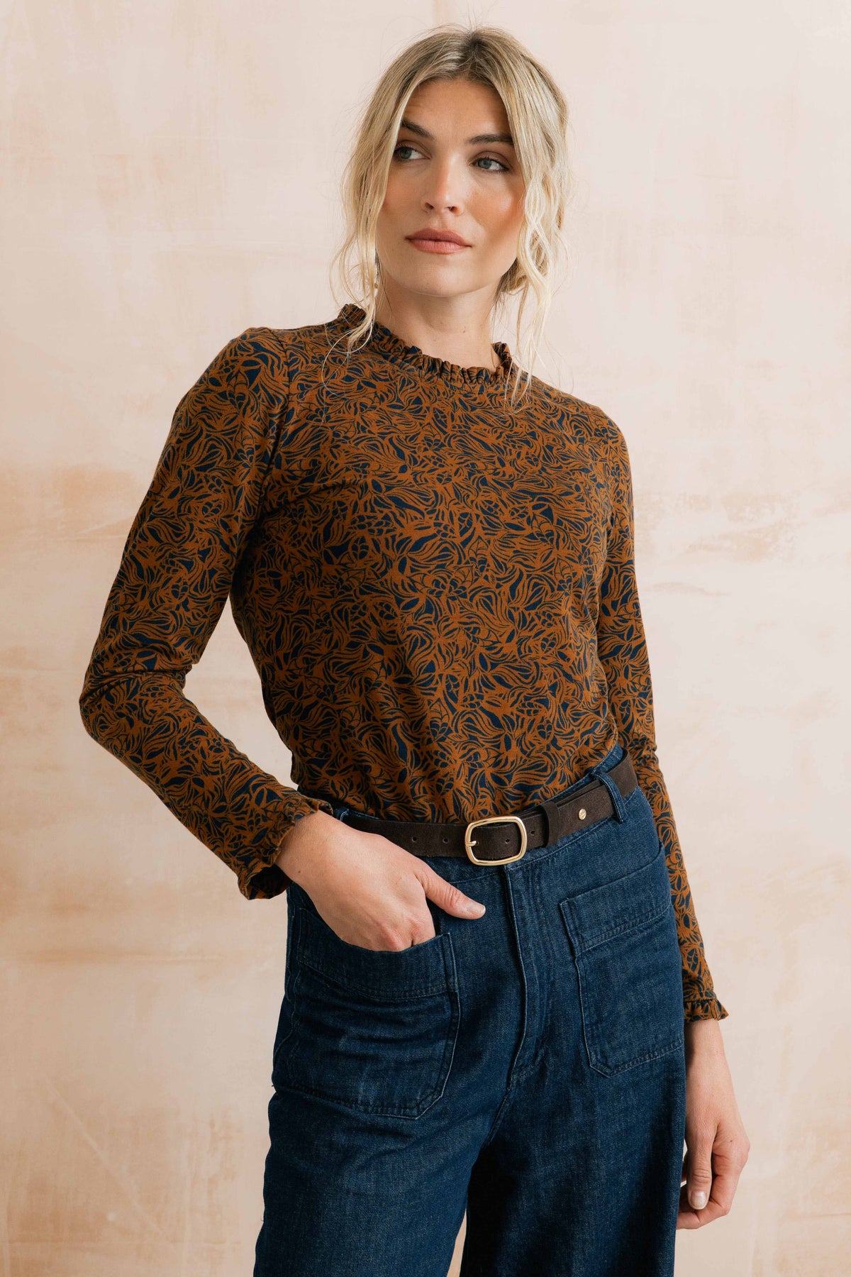 Marnie Frill Organic Cotton Jersey Top Burnt Caramel
