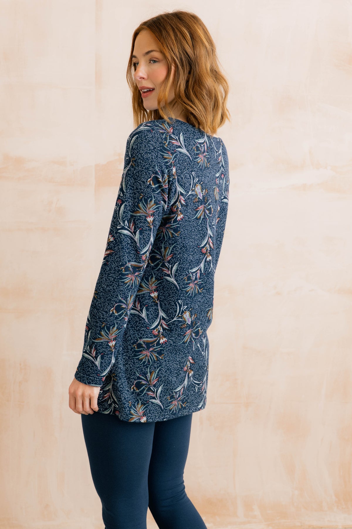 Maple Floral Print Brushed Knit Tunic Navy