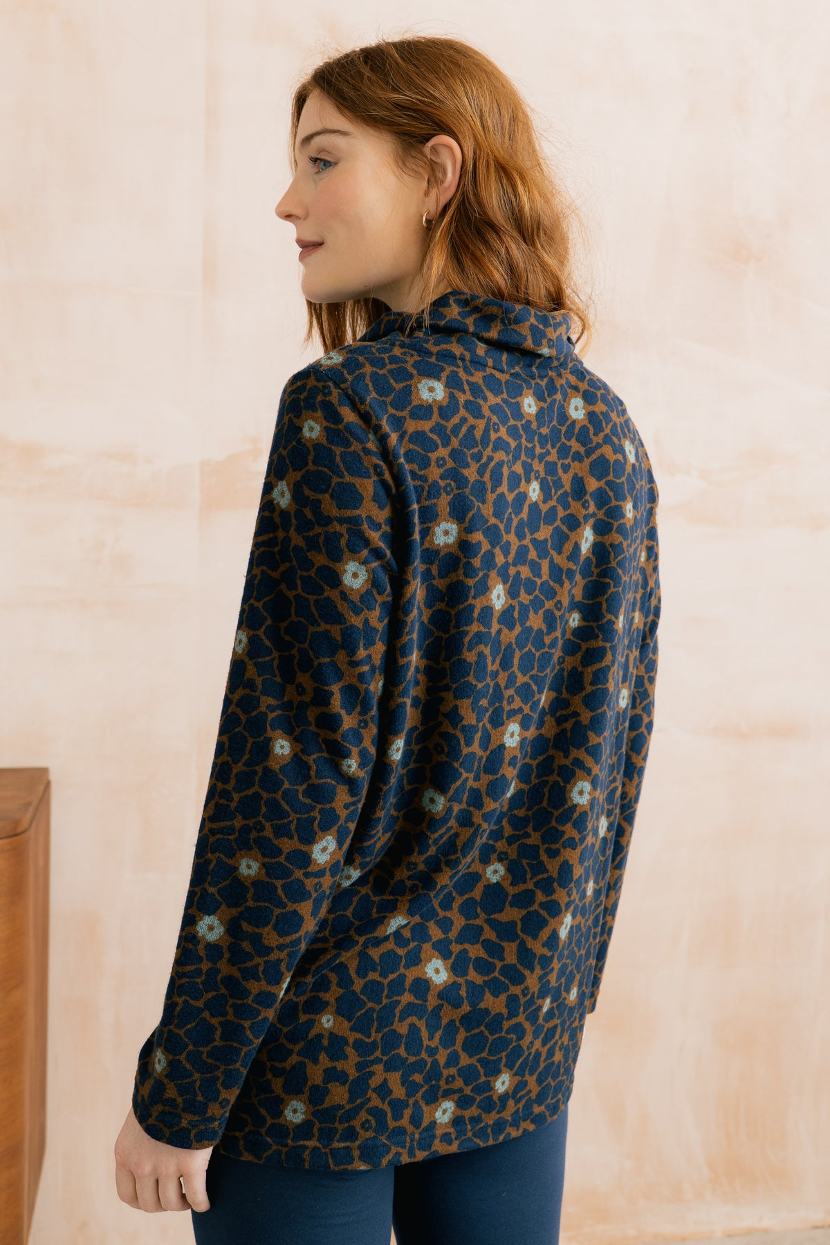 Susanna Roll Neck Printed Tunic Burnt Caramel