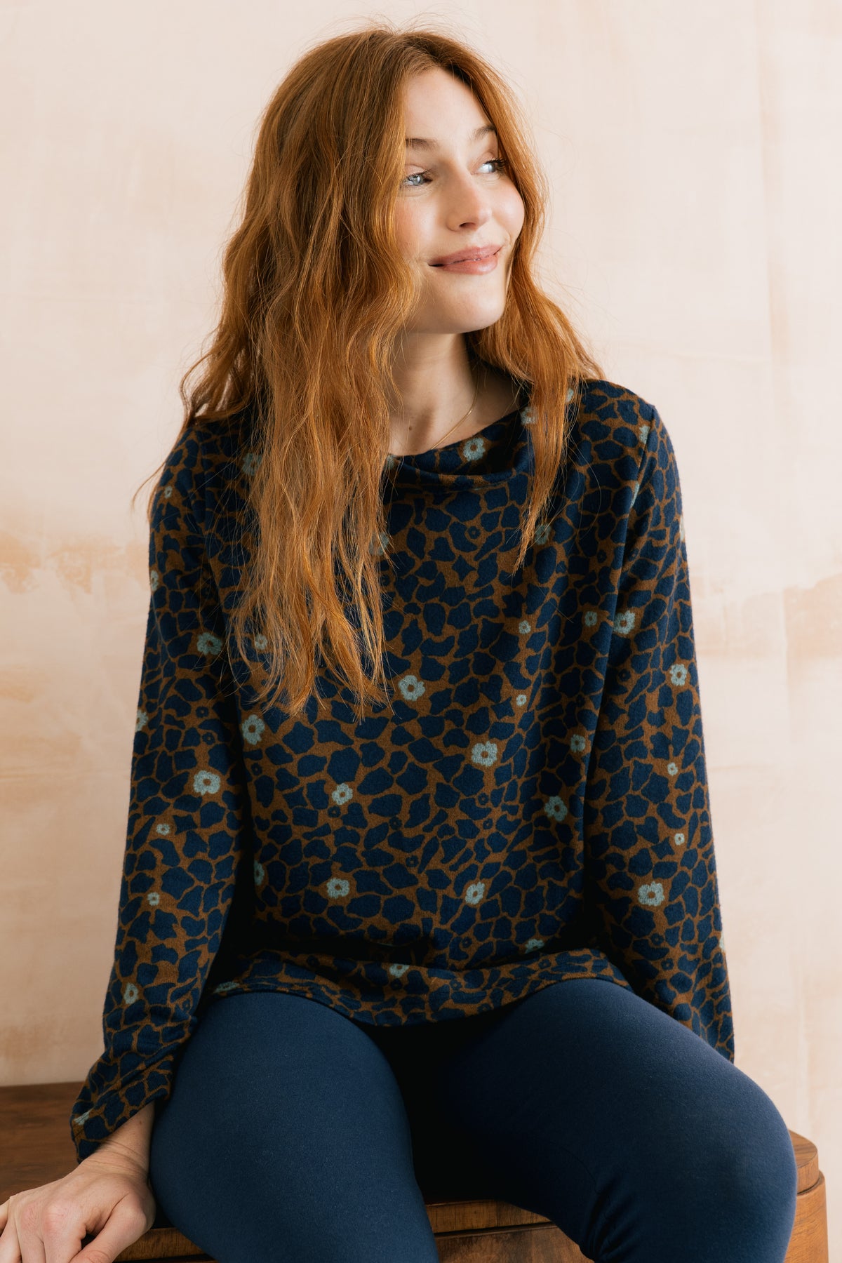 Susanna Roll Neck Printed Tunic Burnt Caramel