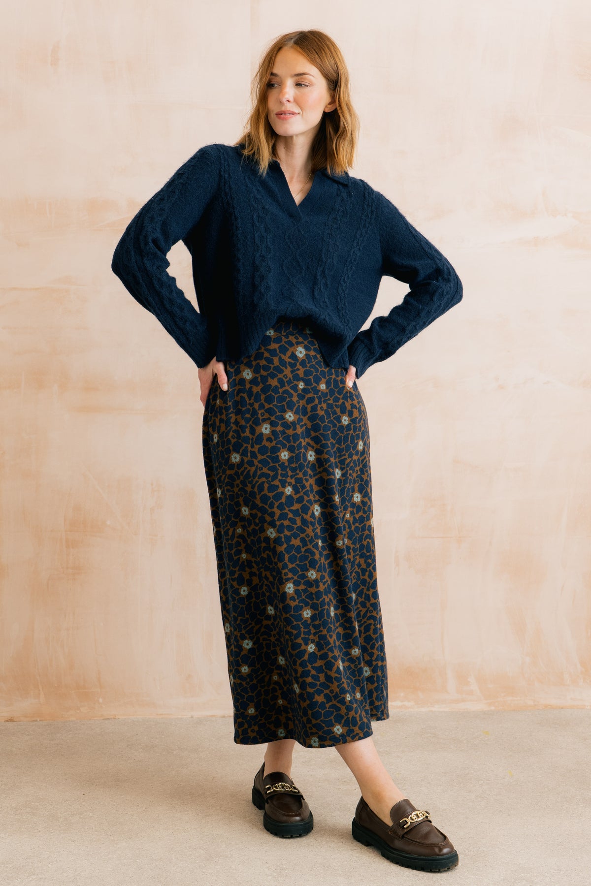 Melissa Floral Print Midi Skirt Burnt Caramel