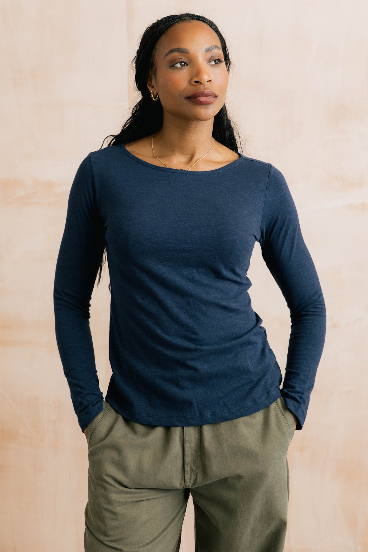 Monica Organic Cotton Jersey Top Navy