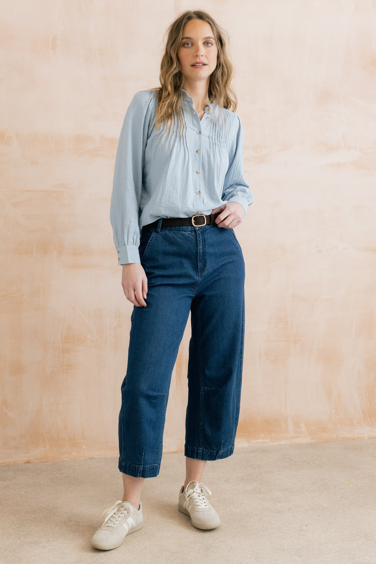 Flora Organic Cotton Pintuck Blouse Powder Blue