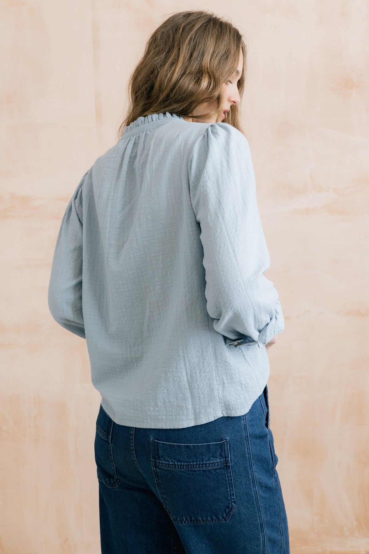 Flora Organic Cotton Pintuck Blouse Powder Blue