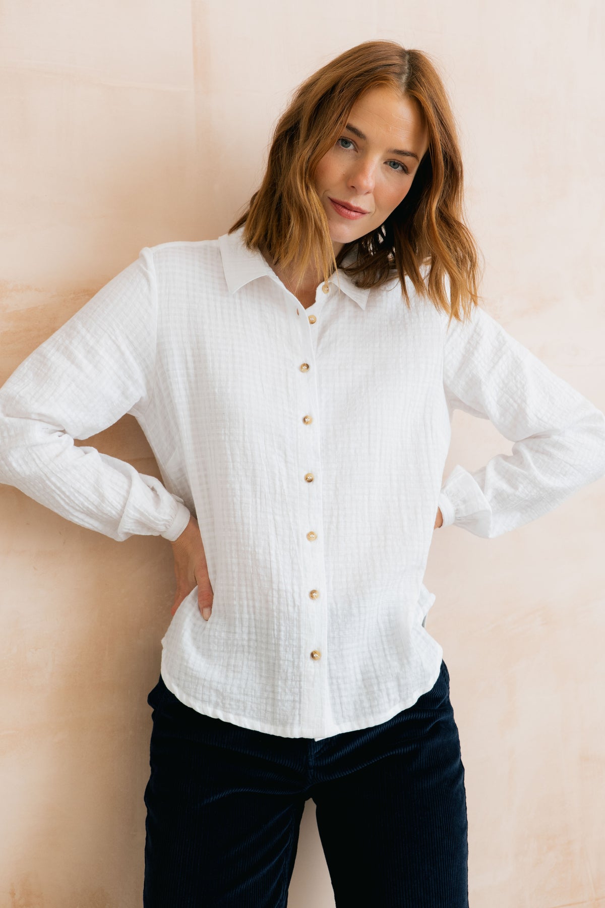 Ana Textured Organic Cotton Shirt White