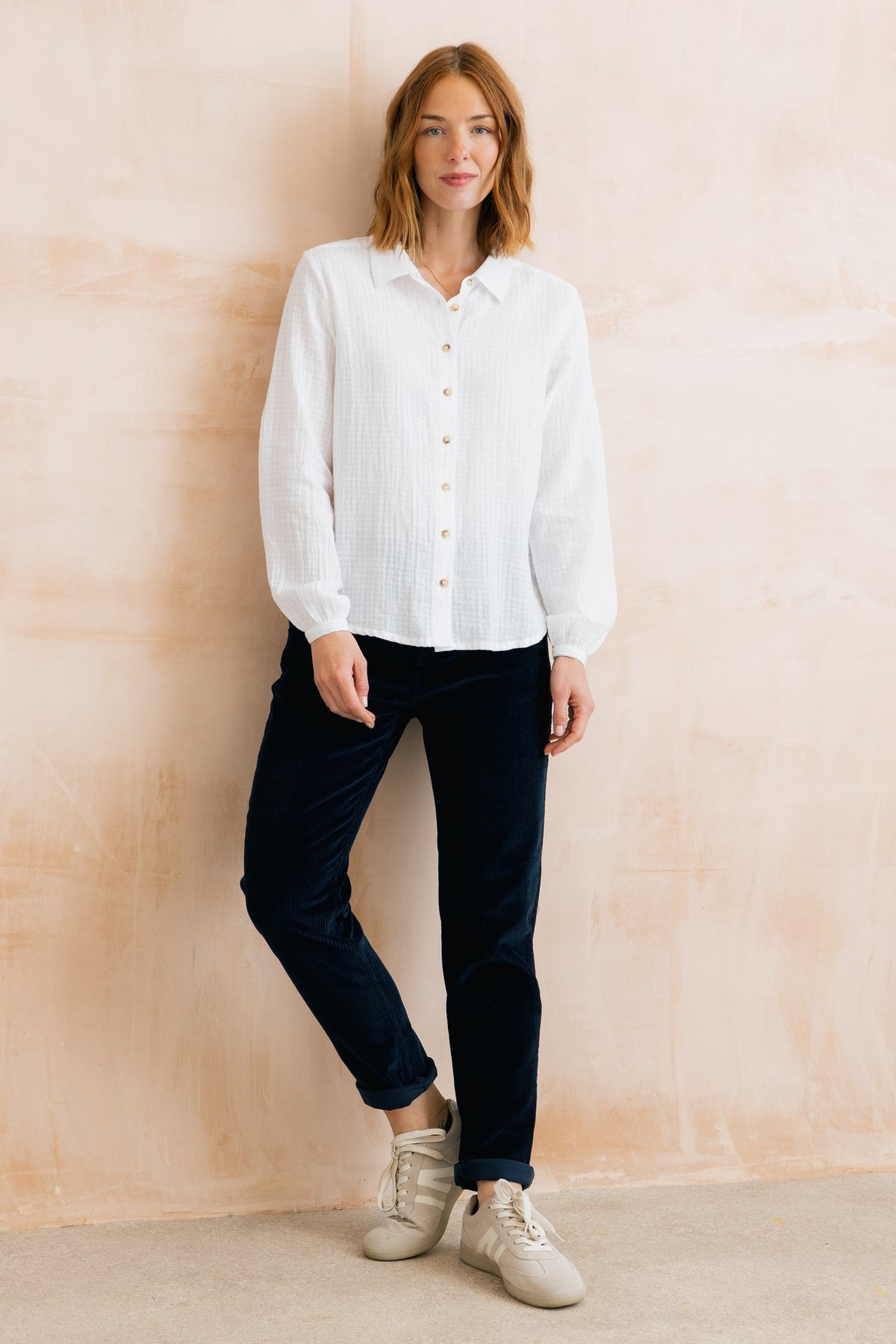 Ana Textured Organic Cotton Shirt White