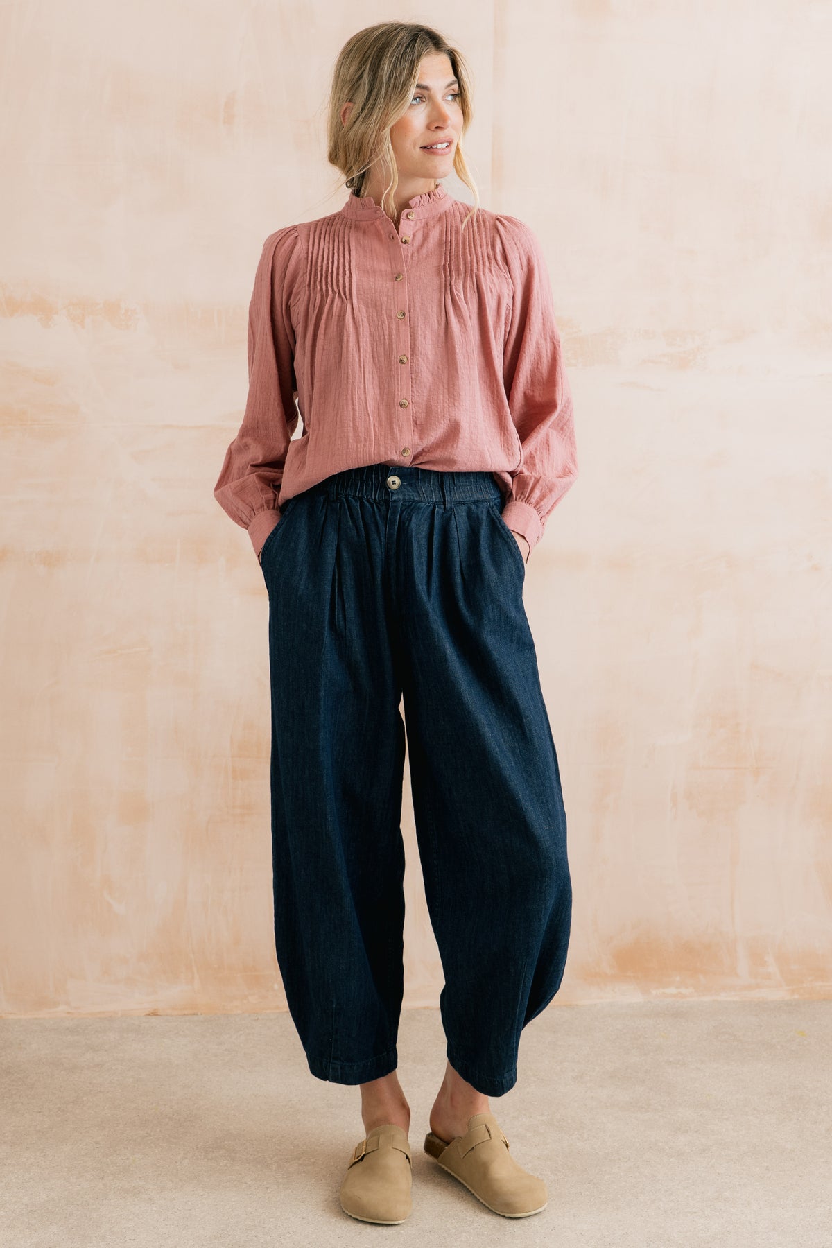 Ayla Relaxed Denim Barrel Leg Trousers Dark Wash