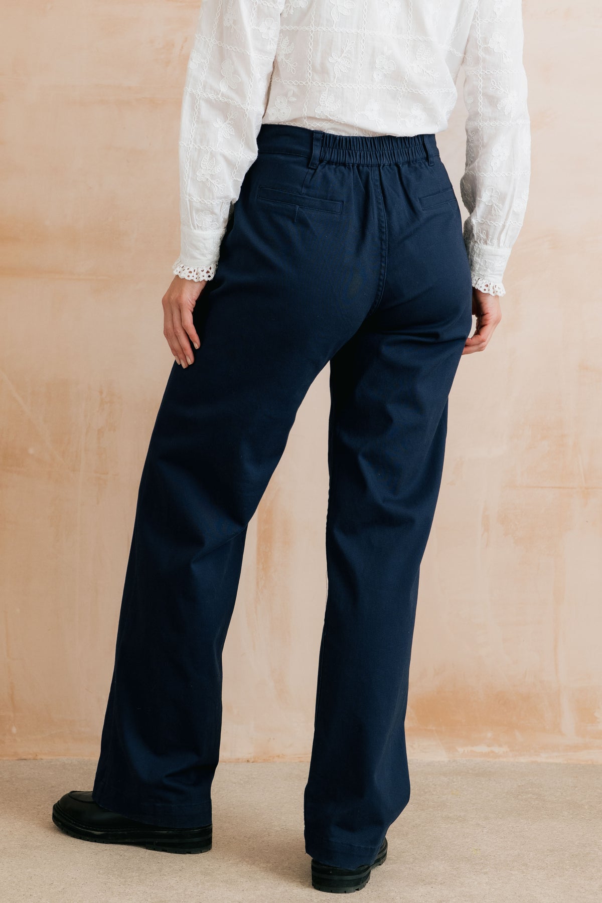 Dockside Stretch Twill Wide Leg Trousers Navy