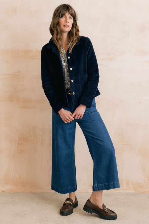 Ash Stretch Cotton Jumbo Cord Jacket Navy