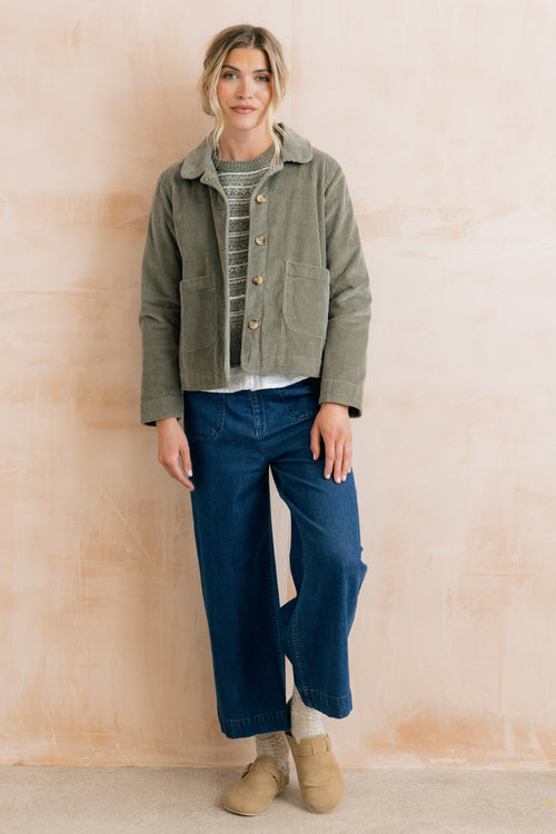 Ash Stretch Cotton Jumbo Cord Jacket Sage
