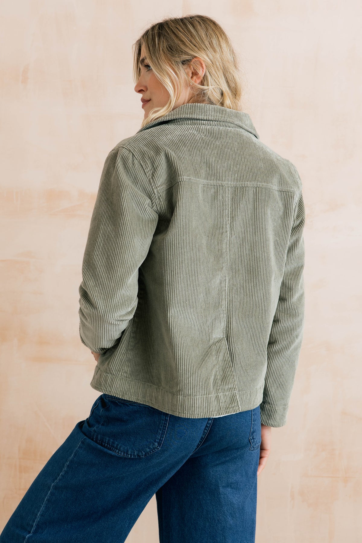 Ash Stretch Cotton Jumbo Cord Jacket Sage