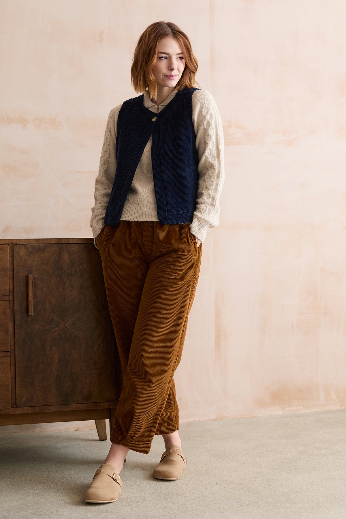 Twilight Stretch Jumbo Cord Gilet Navy