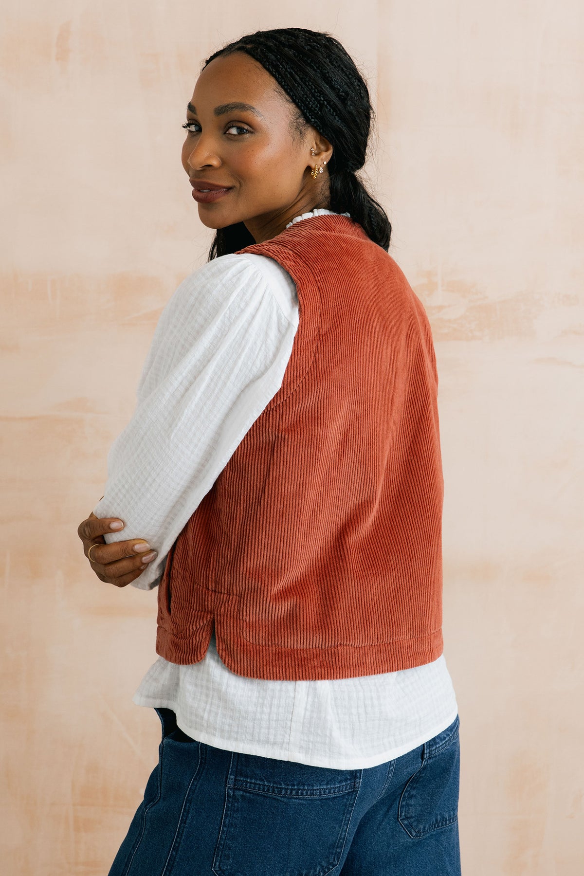 Twilight Stretch Jumbo Cord Gilet Terracotta