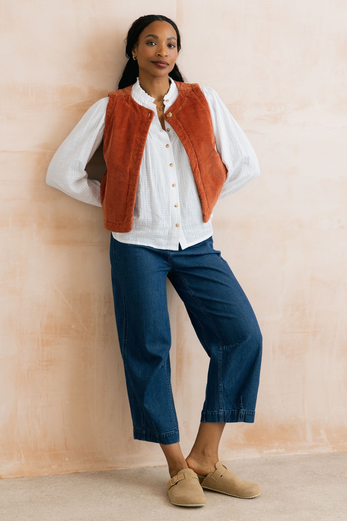 Twilight Stretch Jumbo Cord Gilet Terracotta