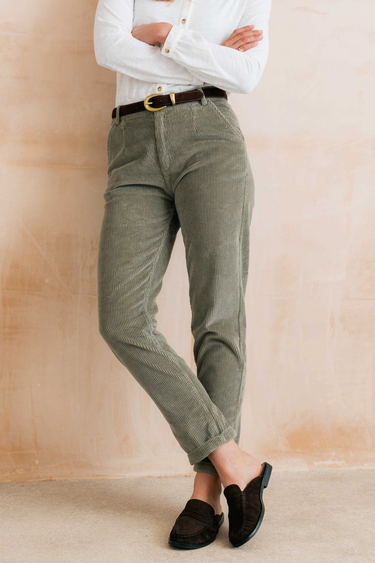 Brookend Stretch Jumbo Cord Trouser Sage