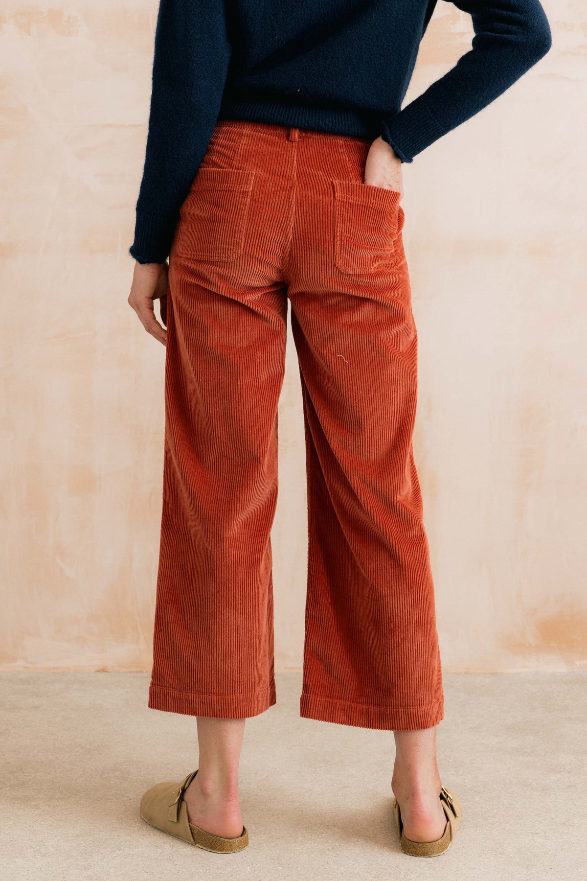 Isla Cropped Stretch Jumbo Cord Trousers Terracotta