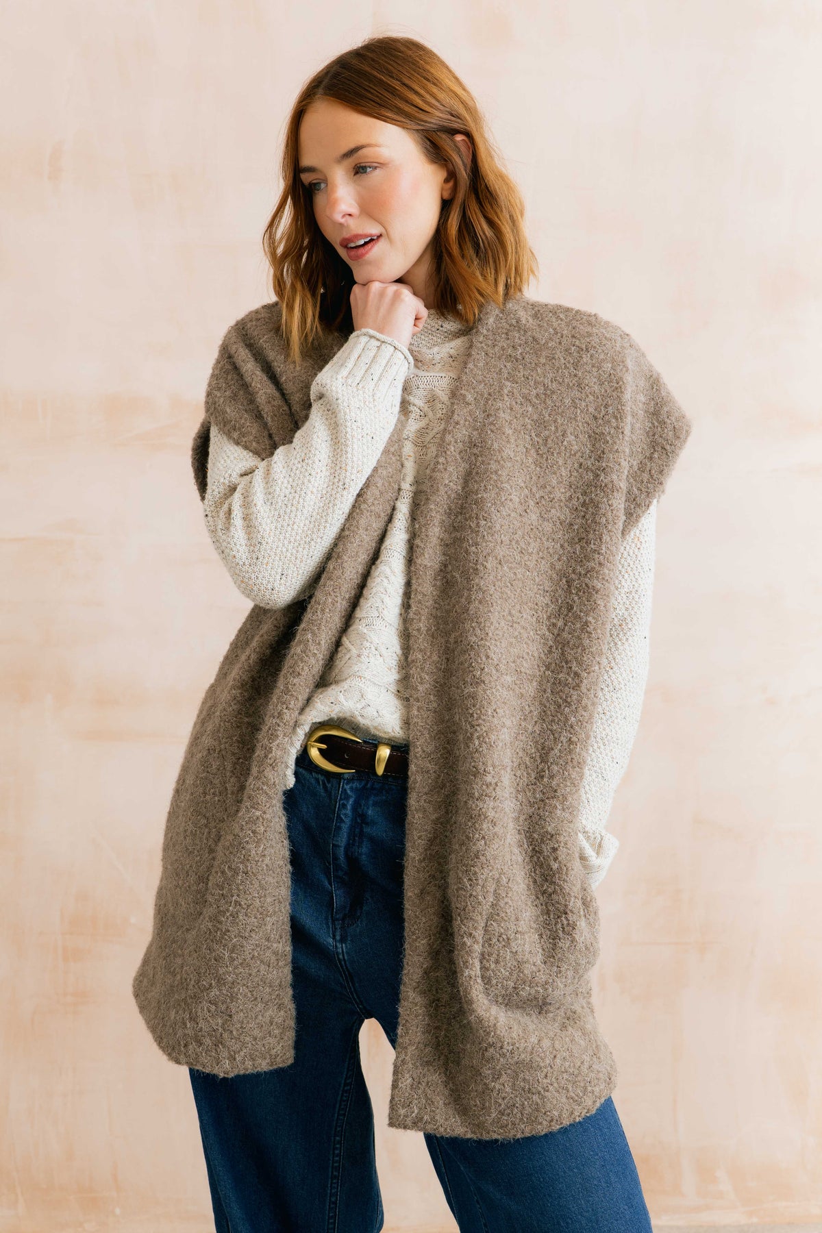 Cotswold Sleeveless Cardigan Boucle Mushroom