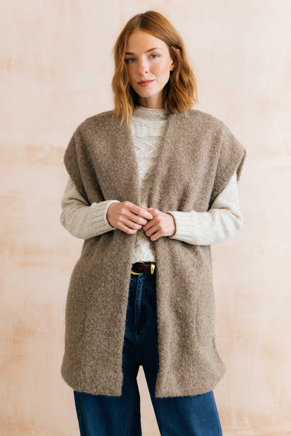 Cotswold Sleeveless Cardigan Boucle Mushroom