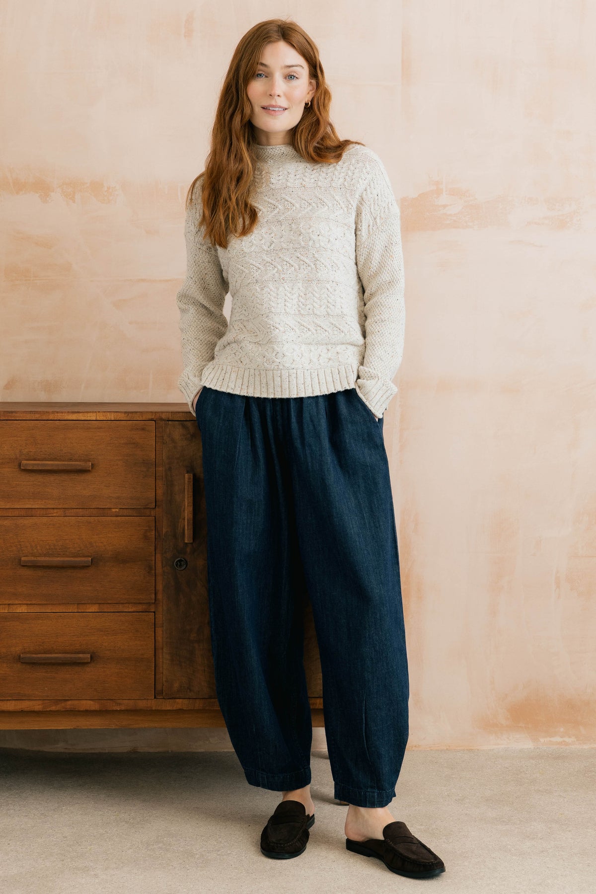 Sonia Cable Knit High Neck Jumper Ecru