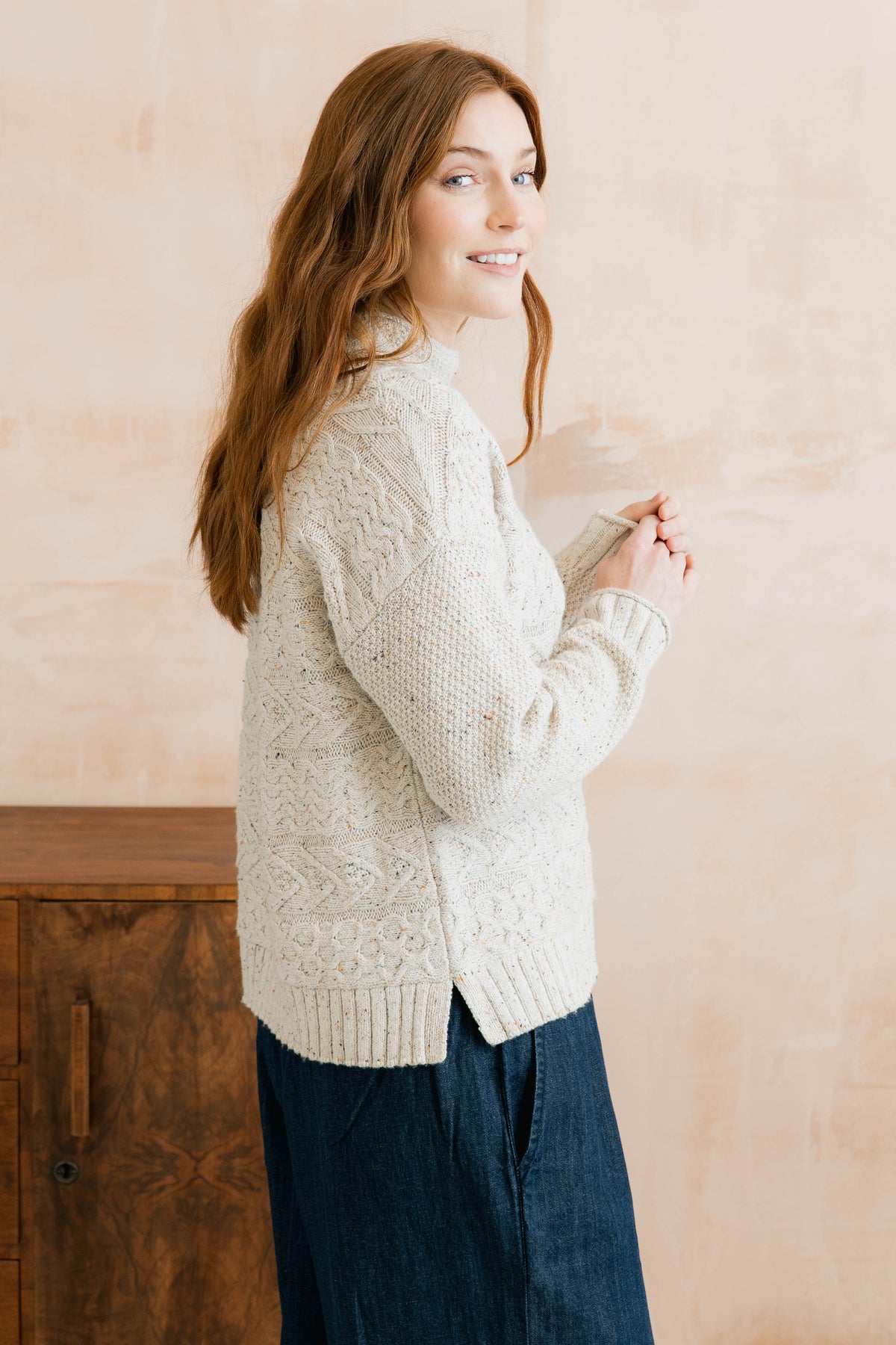 Sonia Cable Knit High Neck Jumper Ecru