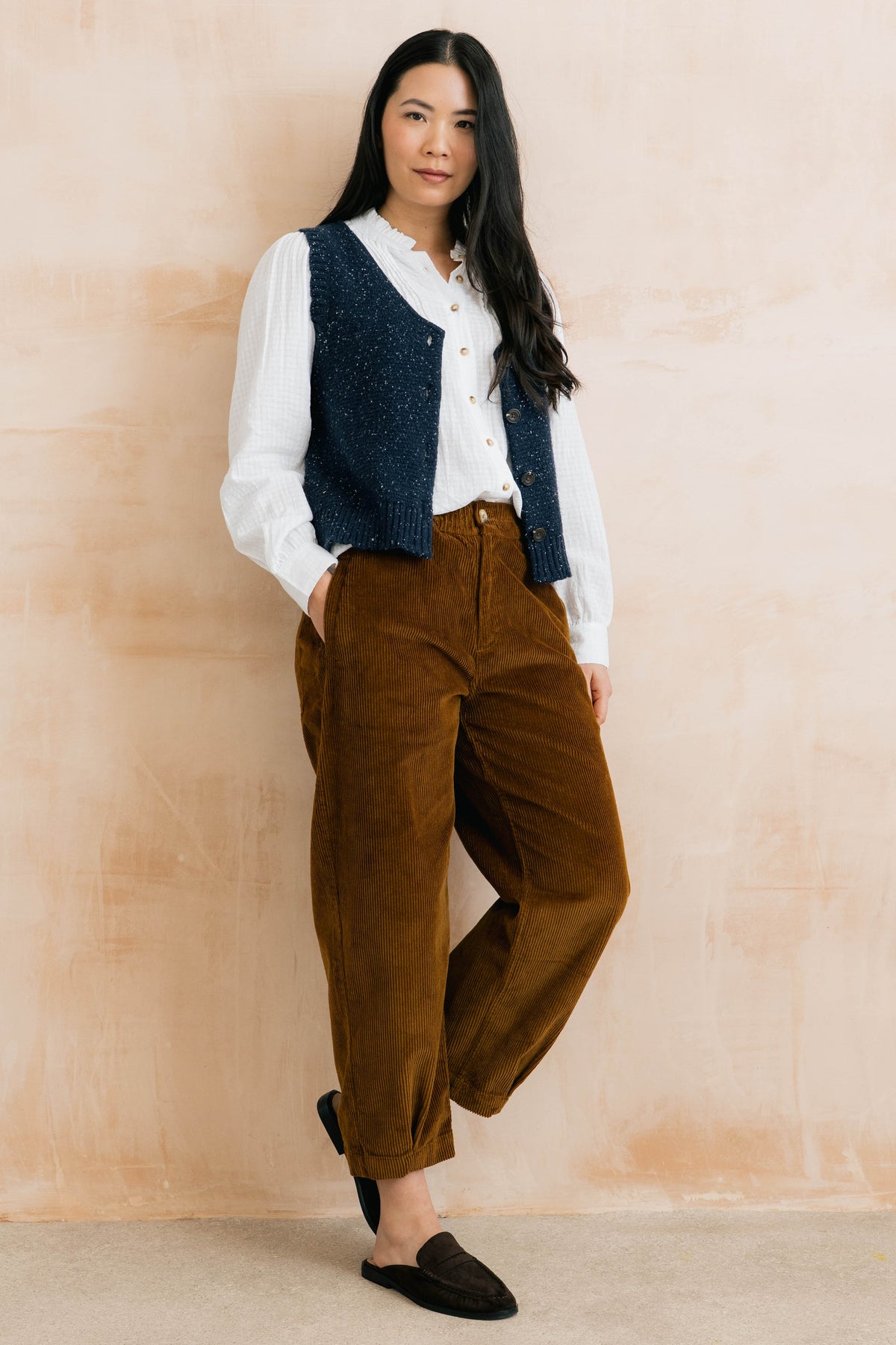 Ivy Flecked Knit Sleeveless Waistcoat Navy