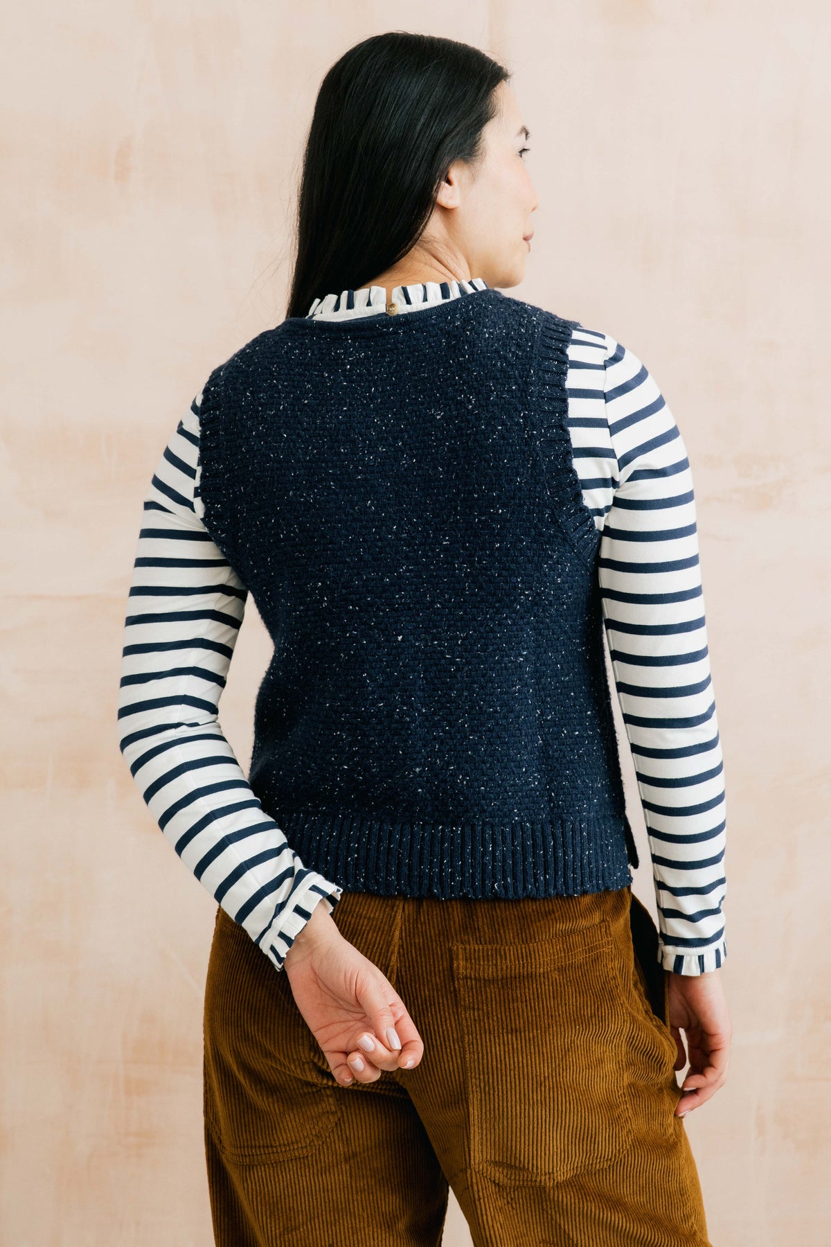 Ivy Flecked Knit Sleeveless Waistcoat Navy